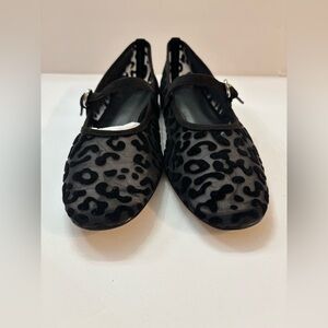 J. Crew Factory Black Mesh Leopard Print Mary Jane Ballet Flats Size 9.5 Office